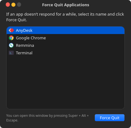 Force Quit Applications window on Ubuntu, dark mode