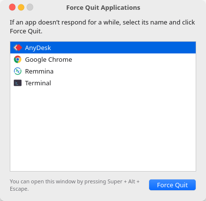 Force Quit Applications window on Ubuntu, light mode
